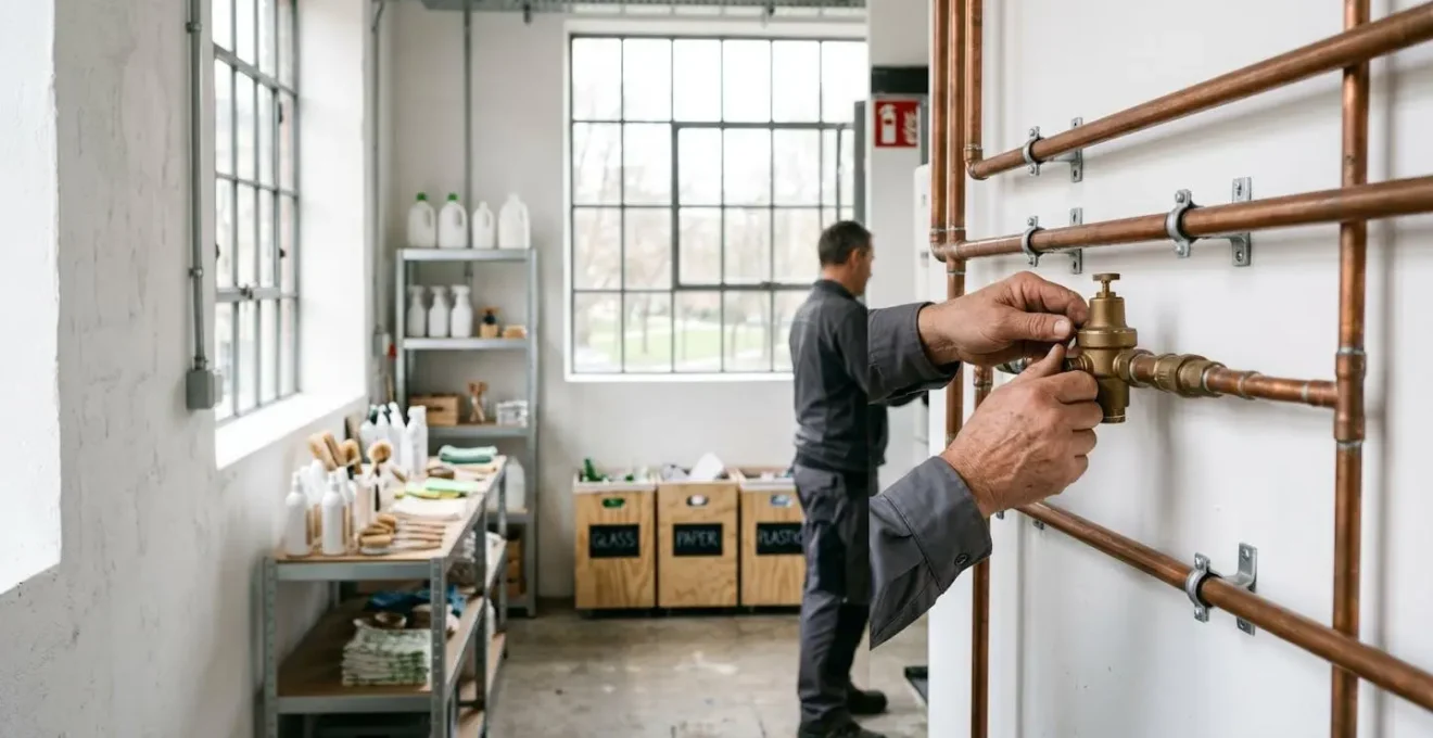 Professionnel de l'hôtellerie vérifiant des équipements écoresponsables dans un établissement certifié développement durable
