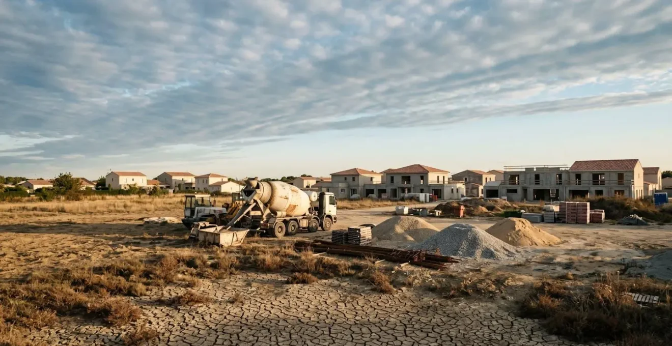 Chantier de construction confronté aux enjeux de pénurie de ressources naturelles