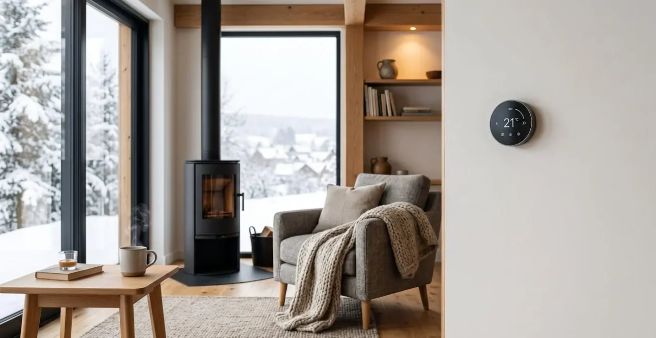 Maison chaleureuse en hiver avec gestion optimale de l'énergie et du chauffage