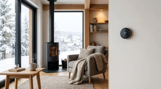 Maison chaleureuse en hiver avec gestion optimale de l'énergie et du chauffage