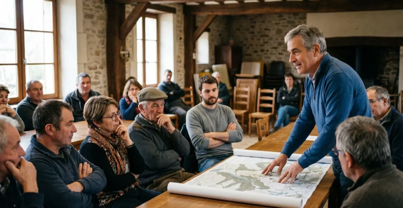 Rencontre publique entre porteurs de projet et habitants pour discuter d'un parc éolien