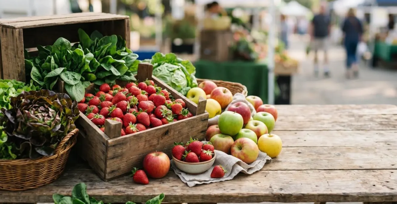 Composition éditoriale illustrant l'enjeu sanitaire des résidus de pesticides dans l'alimentation quotidienne